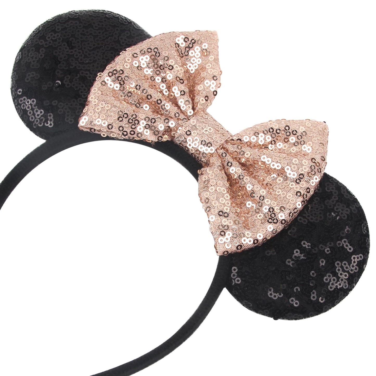 zhezesmila Shiny Mouse Ears Headband and Hair Clips, Glitter Party Princess Decoration with Pink Bow Hair Accessories for Girls Women Adult Kids Birthday Party Blackears