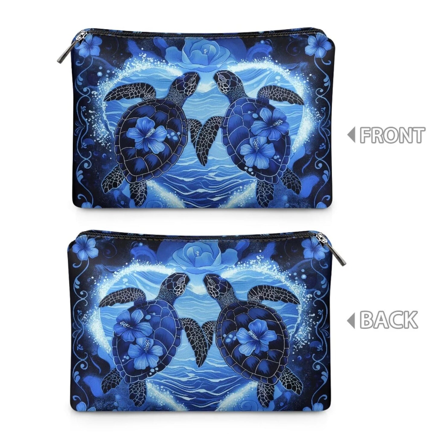 ELEDIZI Floral Sea Turtle Makeup Bag for Purse Travel Toiletry Bag for Women Carry On Waterproof Zippered Cosmetic Bag Pu Leather Skin Care Bag Multifunctional Storage Bag for Small Items,Keys,Liptick