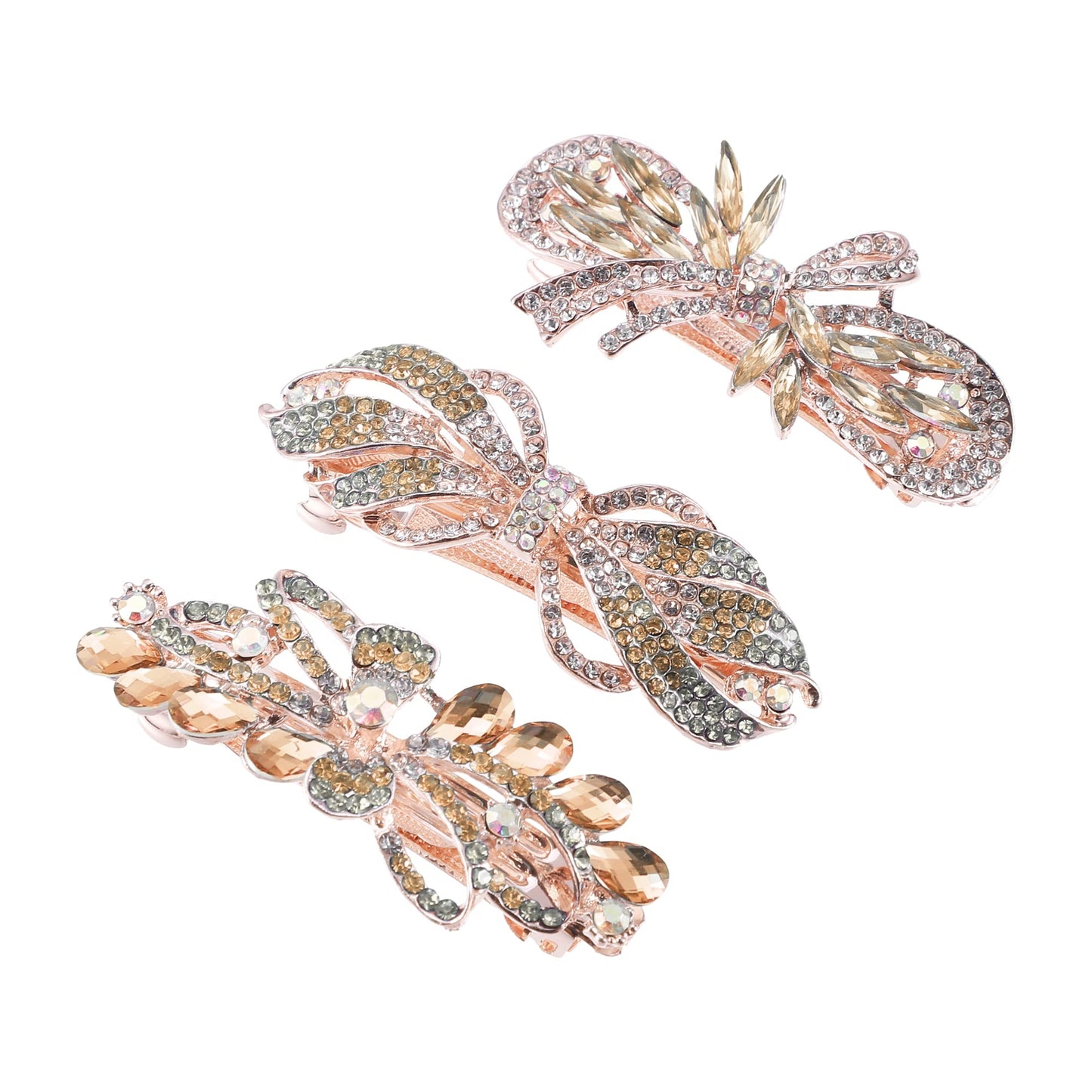 VOCOSTE 3 Pcs Hair Barrettes, Hair Accessories for Women, Hair Clips, Sparkly Glitter, Rhinestones Hairpin, Champagne