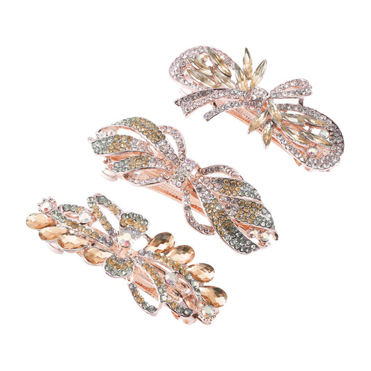 VOCOSTE 3 Pcs Hair Barrettes, Hair Accessories for Women, Hair Clips, Sparkly Glitter, Rhinestones Hairpin, Champagne