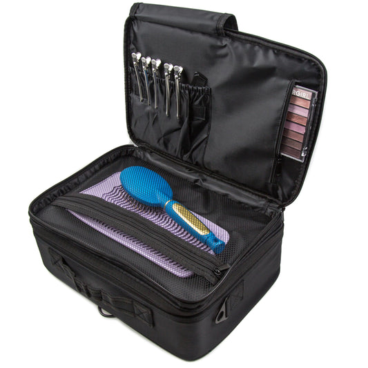 Travel Makeup Case - Makeup Artist Bag - Cosmetologist Travel Bag - Professional Make Up Case - Cosmetology Bag - Black Polyester Makeup and Tool Organizer