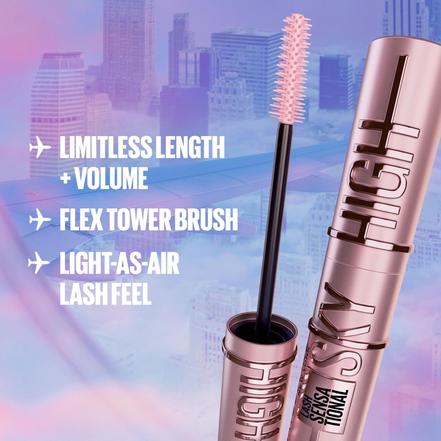 Maybelline Lash Sensational Sky High Washable Mascara, Volumizing, Lengthening, Defining, Curling, Multiplying, Buildable Mascara Make Up Formula, Blue Mist, 1 Count