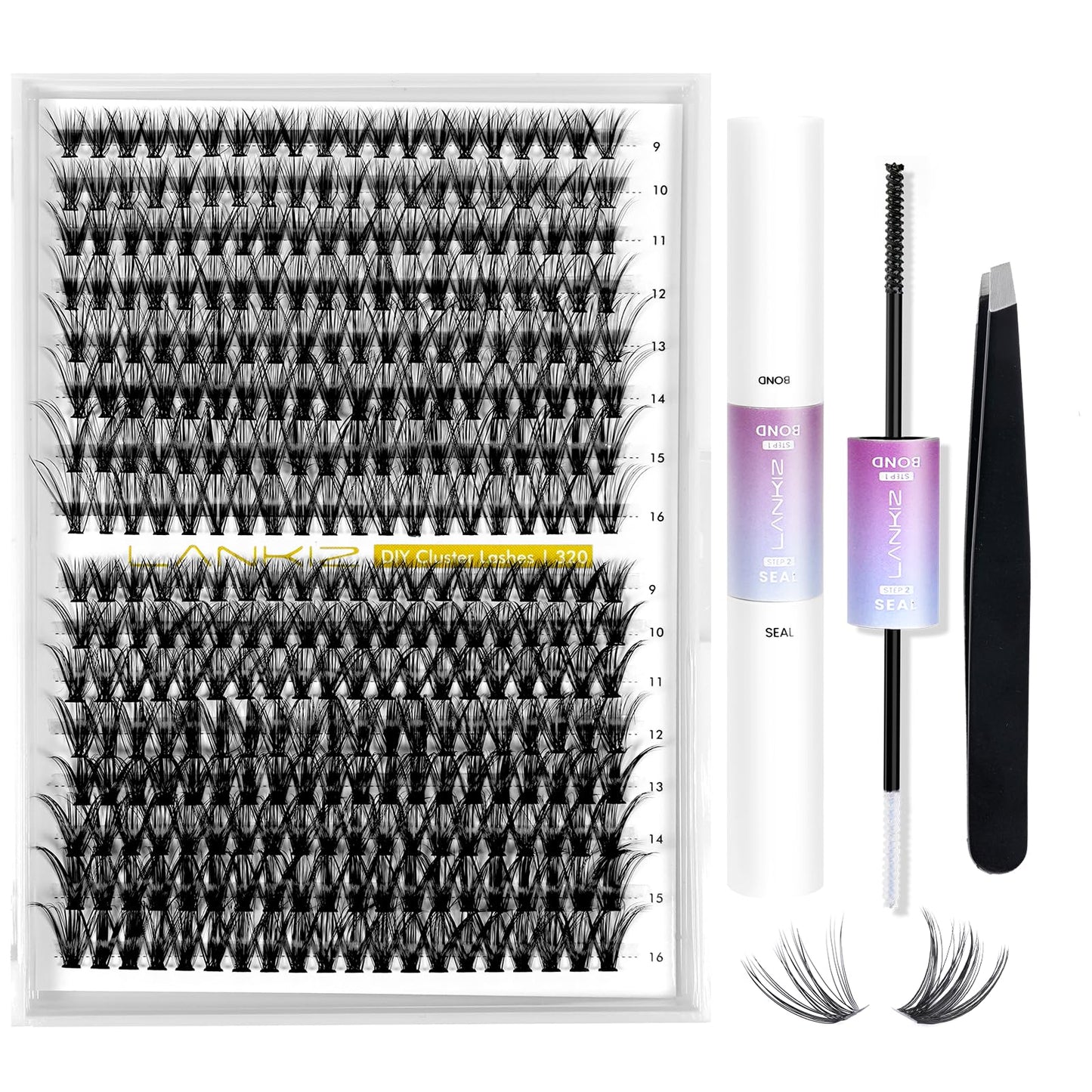 LANKIZ Lash Extension Kit,30+40D Lash Clusters Kit, 320pcs Individual Lashes with Lash Bond & Seal, DIY Eyelash Extension Kit for Beginners, Wispy Lash Kit at Home