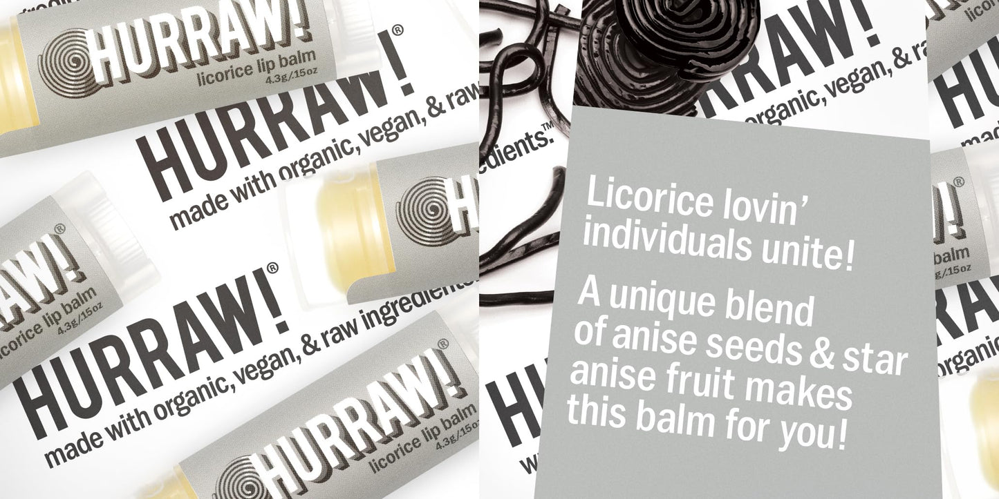 Hurraw! Almond, Coconut, Licorice Lip Balms, 3 Pack Bundle: Organic, Certified Vegan, Cruelty and Gluten Free. Non-GMO, 100% Natural. Bee, Shea, Soy & Palm Free. Made in USA