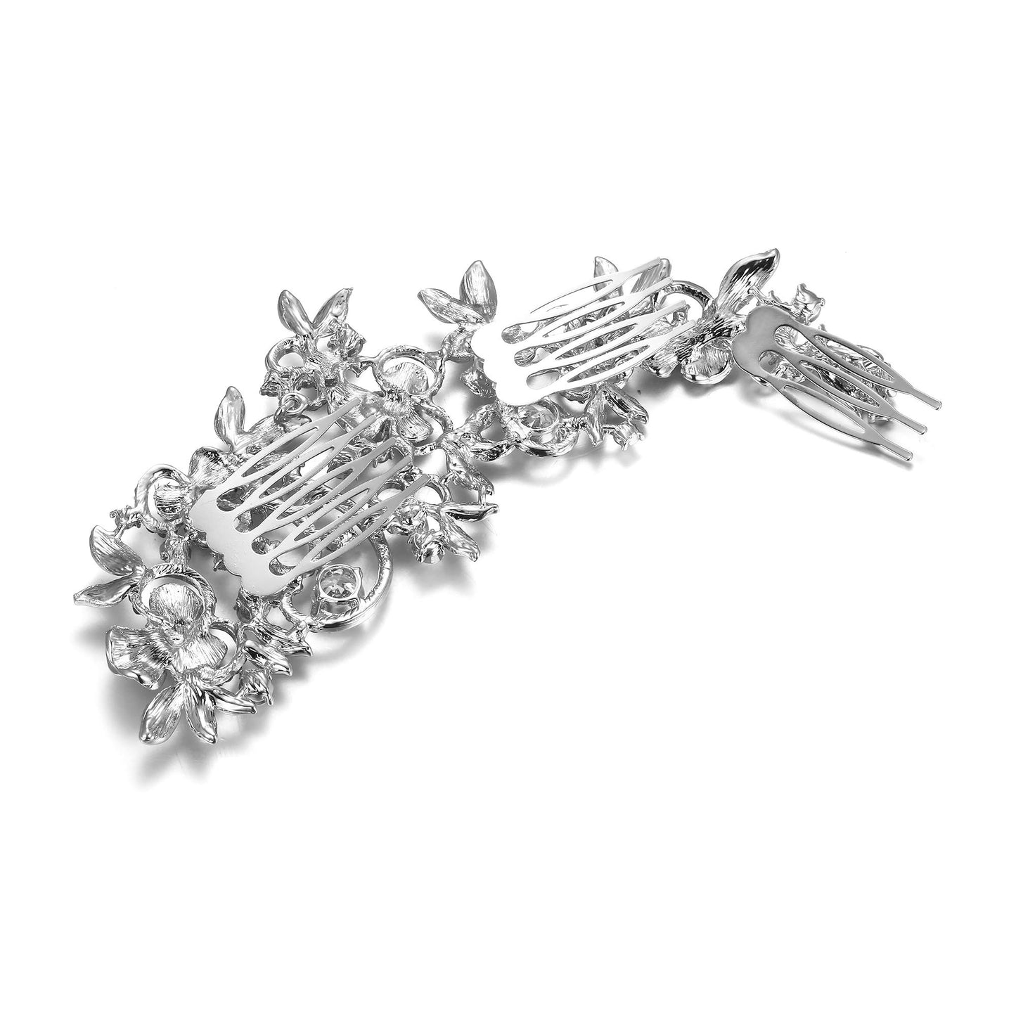 EVER FAITH Wedding Hair Accessories Austrian Crystal Zircon Flower Leaf Cluster Bridal Hair Side Comb Clear Silver-Tone