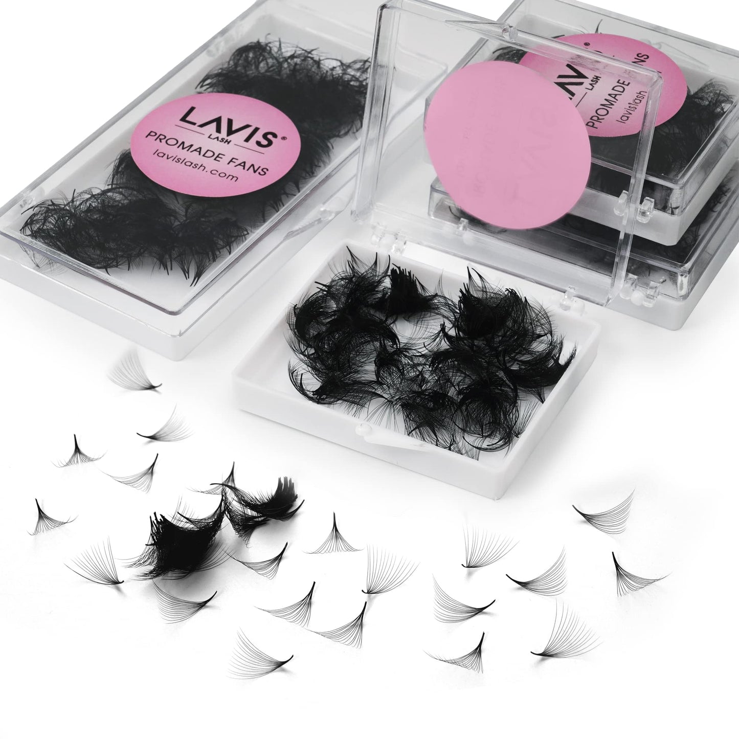 LAVISLASH 500 Promade Fans Eyelash Extension | Handmade Loose Volume Lash | Mutiple Options 3D-8D/10D/12D/14D/16D Fans | 0.03/0.05/0.07mm Thickness | C/CC/D Curl | 8-16mm Length(14D-0.03-C-12mm)