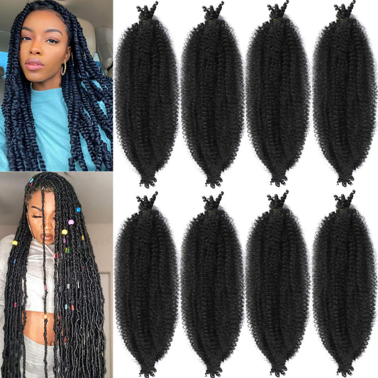 8 Packs Springy Afro Twist Hair Marley Twist Braiding Hair 24 Inch Pre-Separated Black Kinky Twist Hair For Women Afro Spring Twist Hair Wrapping Hair for Soft Locs (24 Inch (Pack of 8), 1B#)