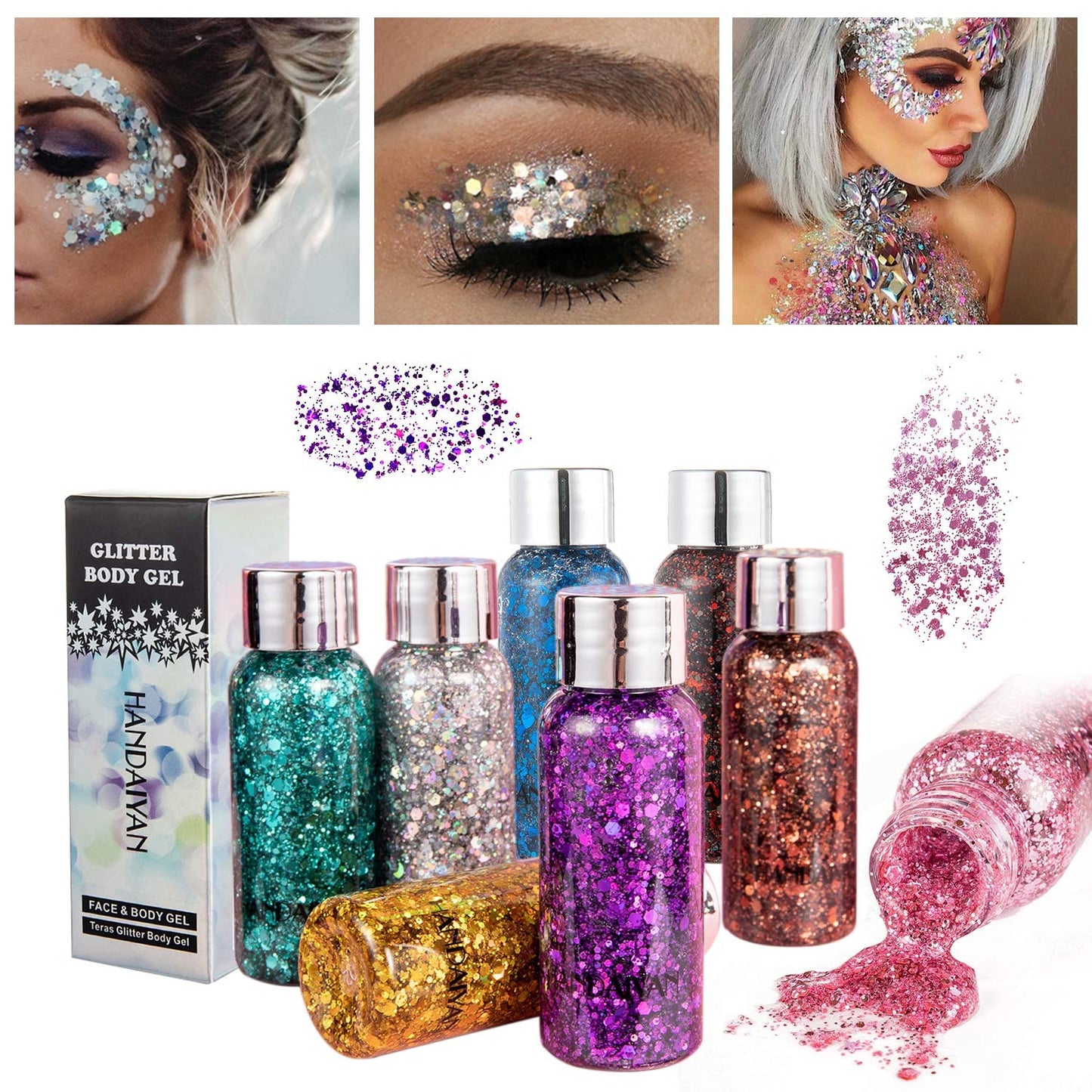 GL-Turelifes Mermaid Sequins Chunky Glitter Liquid Eyeshadow Glitter Body Gel Festival Glitter Cosmetic Face Hair Nails Makeup Long Lasting Sparkling 30g (#06 Purple)