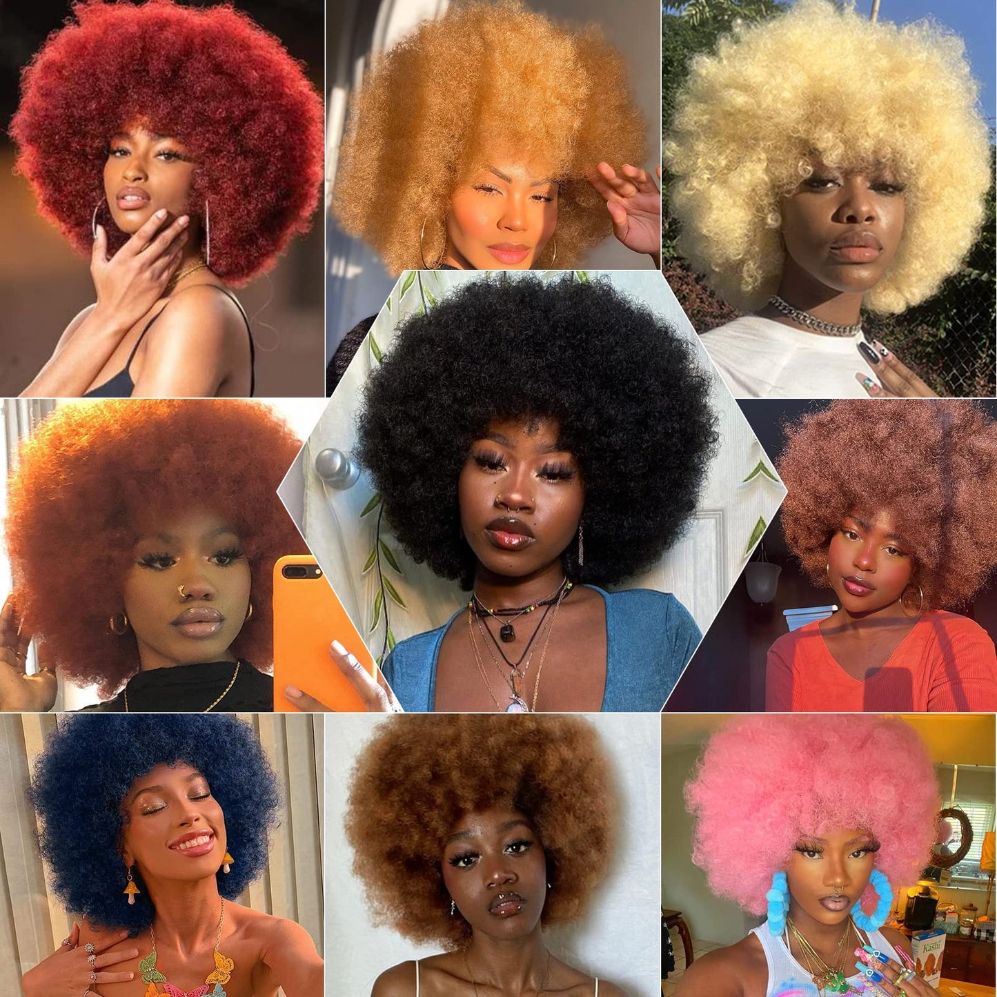 DZfirst Afro Wigs for Black Women 10 inch Afro Curly Wig 70s Large Bouncy and Soft Afro Puff Wigs Natural Looking Full Wigs for Party Cosplay Afro Wig (Mixed Brown)