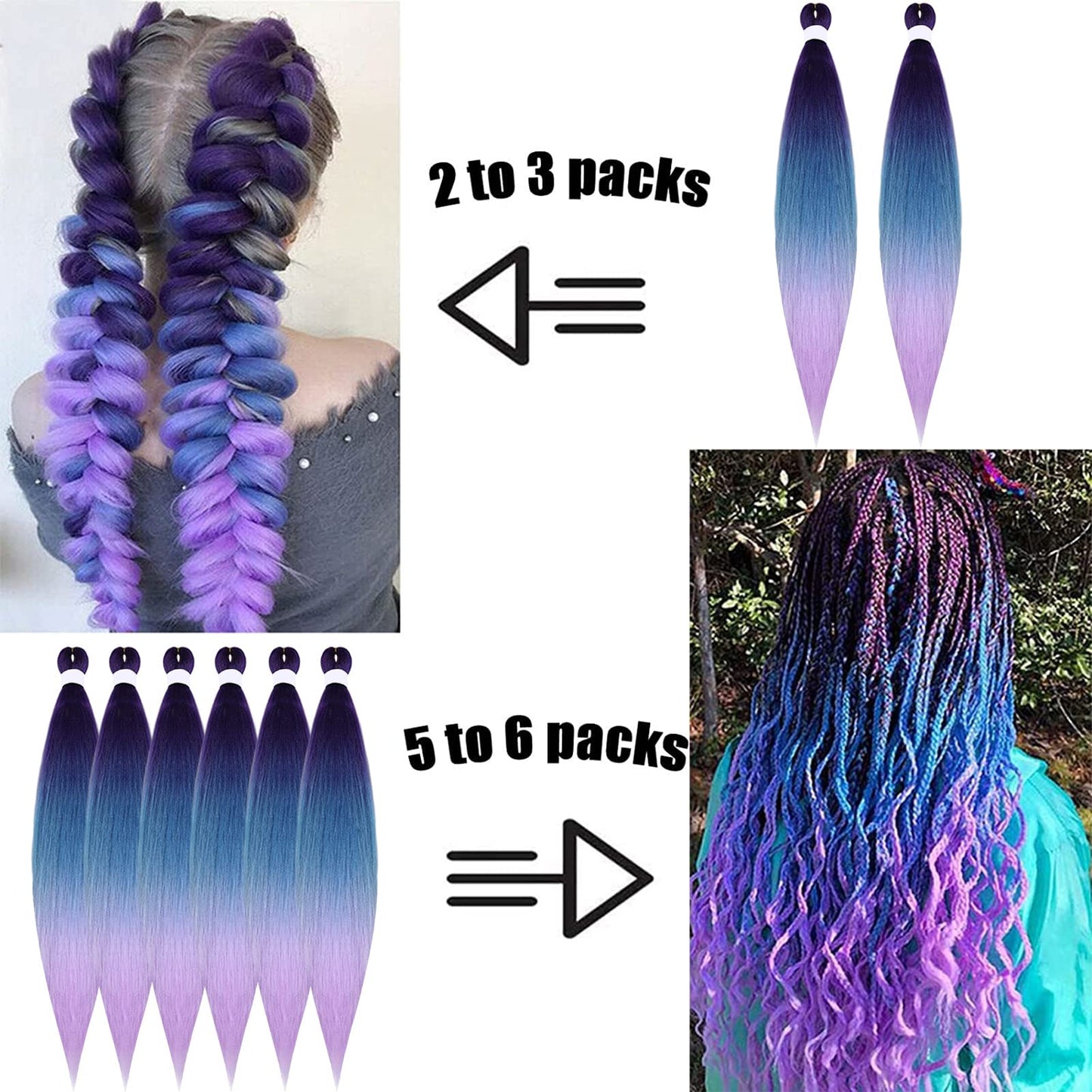 TENGSHUO FLY Pre Stretched Braiding Hair Ombre 30 Inch 6 Packs Synthetic Crochet Braids Hot Water Setting Professional Soft Yaki Texture Synthetic Hair Extensions(30 Inch (Pack of 6),30-Purple)