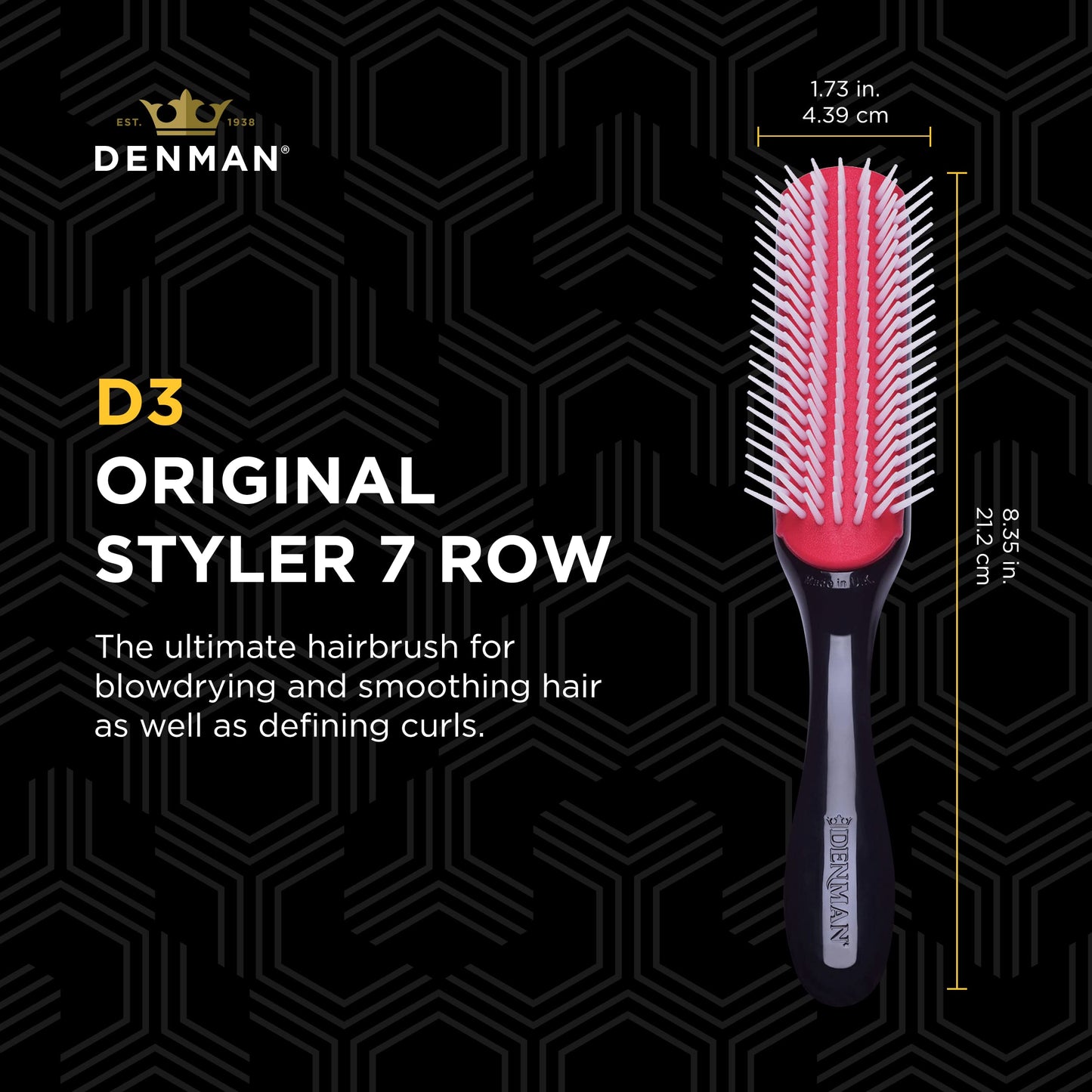 Denman 7 Row Styling Brush (D3) Detangler (P038) Hair Brush Set - Ultimate Detangling, Blow-Drying & Styling Combo for All Hair Types