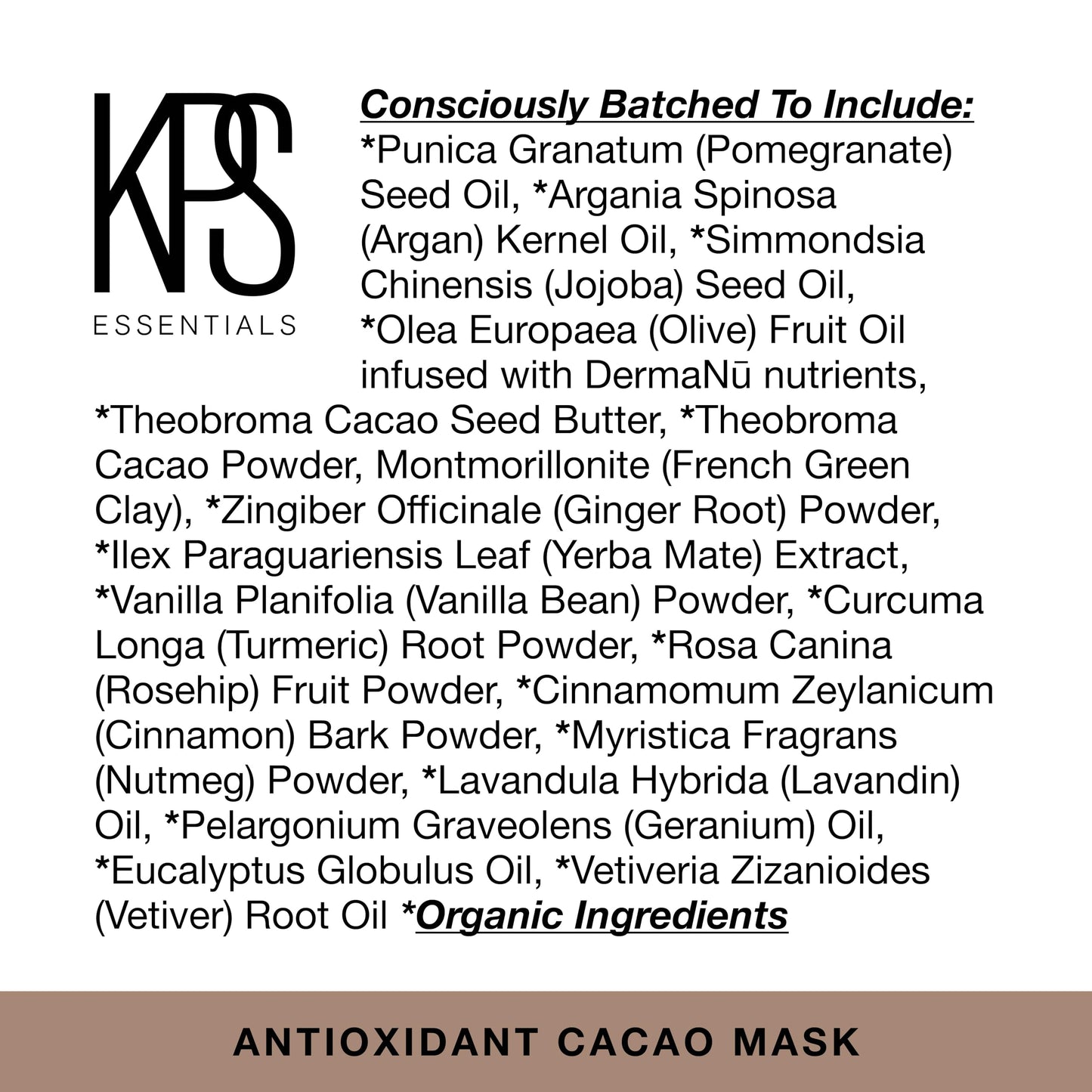 KPS Essentials Antioxidant Cacao Mask - Luxurious Face & Body Mask for All Skin Types - Age-Defying, Wrinkle-Smoothing, Exfoliating & Nourishing with Cacao, French Green Clay, Turmeric - 2.3 oz