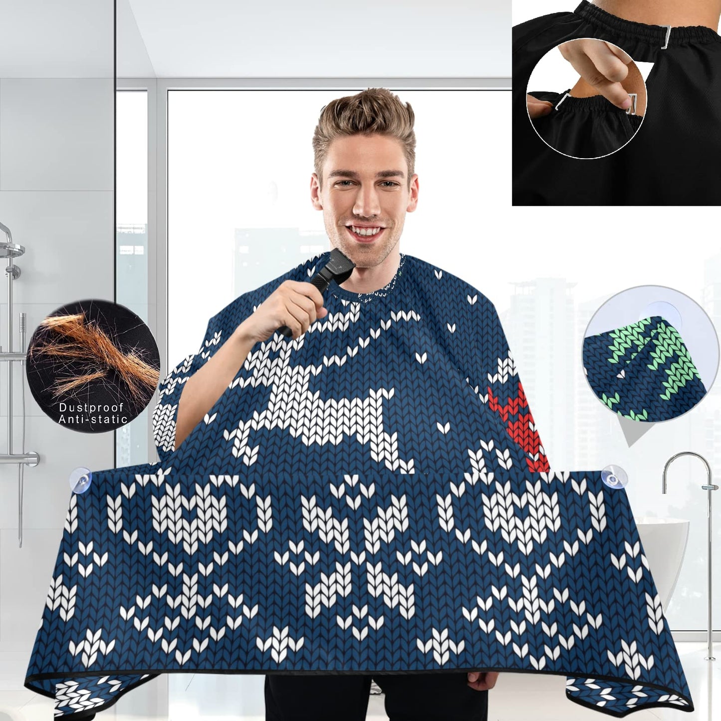 visesunny Christmas Pattern Barber Cape Polyester Hair Cutting Salon Cape Apron Anti-Static Haircut Water-Resistant Shaving Cloth Beard Shaving Bib Hairdressing Cape