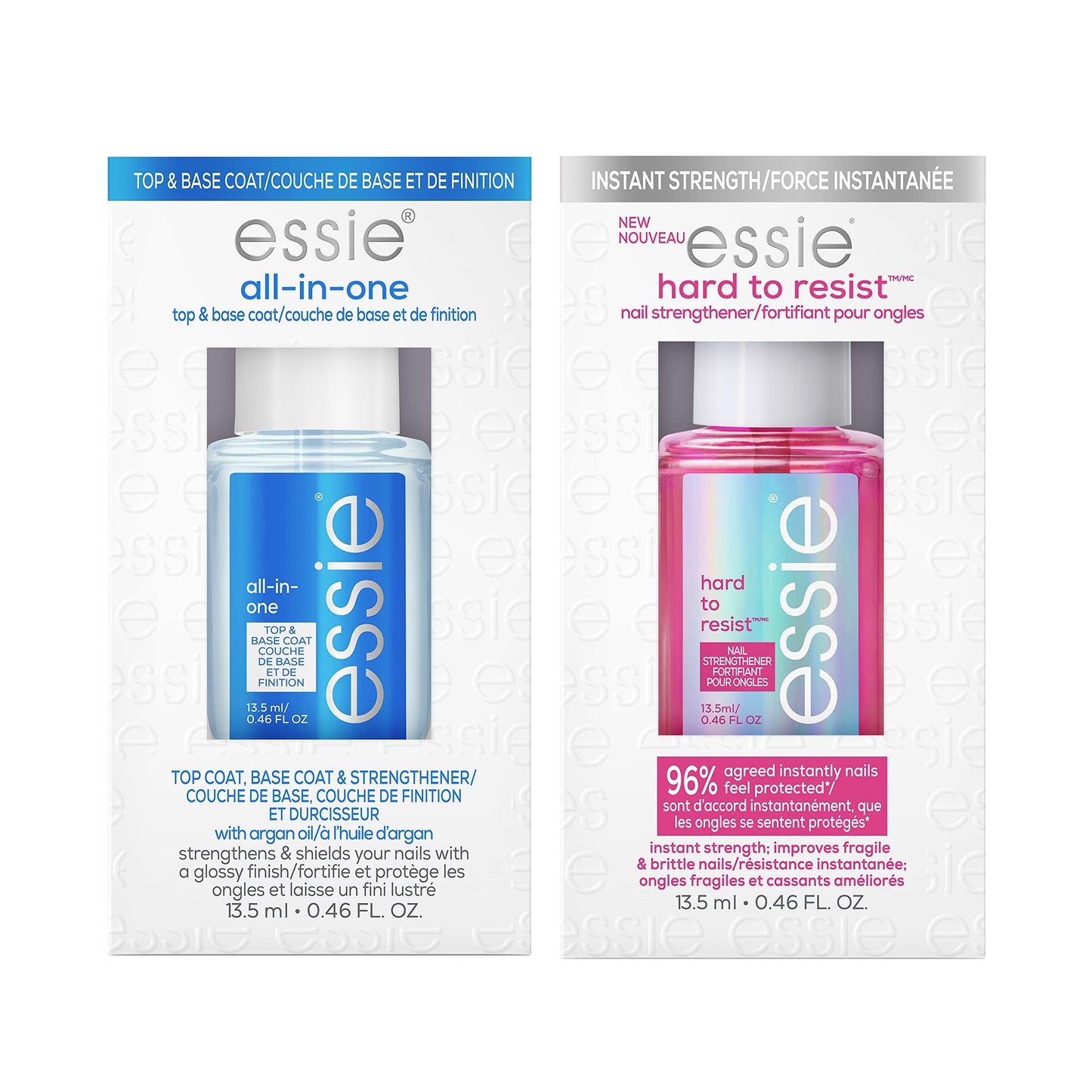 Essie Total Nail Care Set, Hard To Resist Nail Strengthener, Glow & Shine + All-In-One, Base Coat And Top Coat Gifts For Women And Men, 0.46 Fl Oz Each