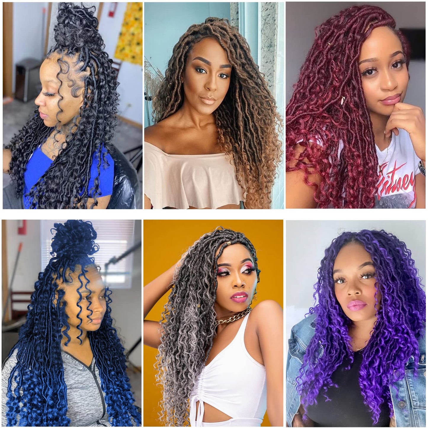 Burgundy New Goddess Locs Crochet Hair 8 Packs 18inch River Locs Crochet Hair Curly Faux Locs Crochet Hair with Curly End Boho Faux Locs Synthetic Hair Extentions(18" T1B/BUG#)