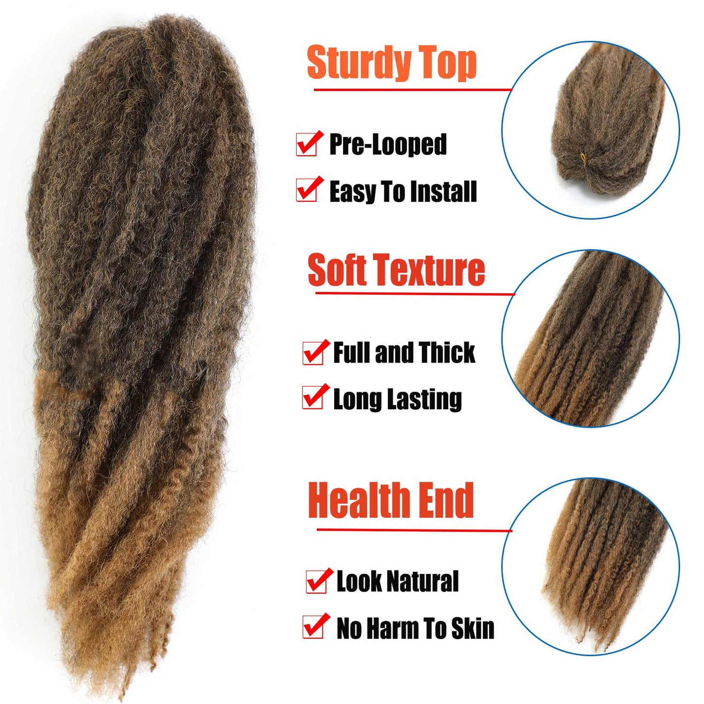 6packs Marley Hair for Twists 18 Inch Long Afro Kinky Marley Braid Hair Kanekalon Synthetic Fiber Marley Braiding Hair Extensions (18inch, T27)