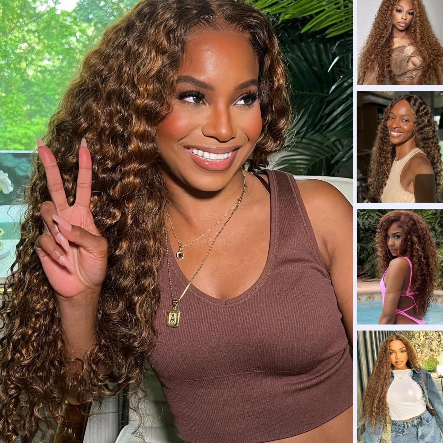 Water Wave Human Hair Bundles Ombre Honey Blonde Curly Bundles, Glossy & Shed-free P4/27 Highlighted Wet And Wavy Human Hair Bundles Weave Brown Piano Color 10A 100% Virgin Hair Single Bundle 18 Inch