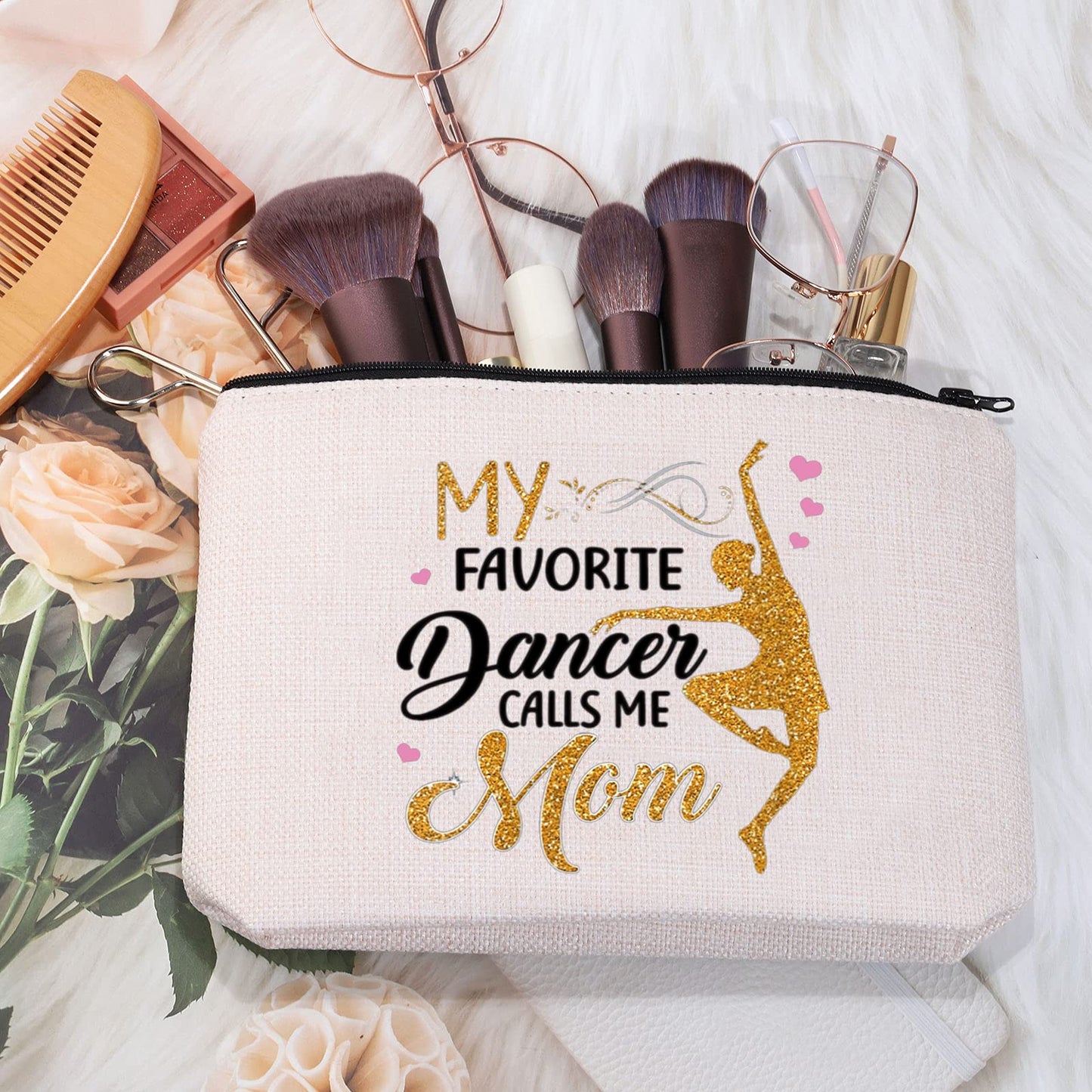 MEIKIUP Dance Mom Gift Ballet Mom Makeup Bag Dance Womens Gift My Favorite Dancer Calls Me Mom Travel Zipper Cosmetic Bag (Dancer Calls Me Mom bag)