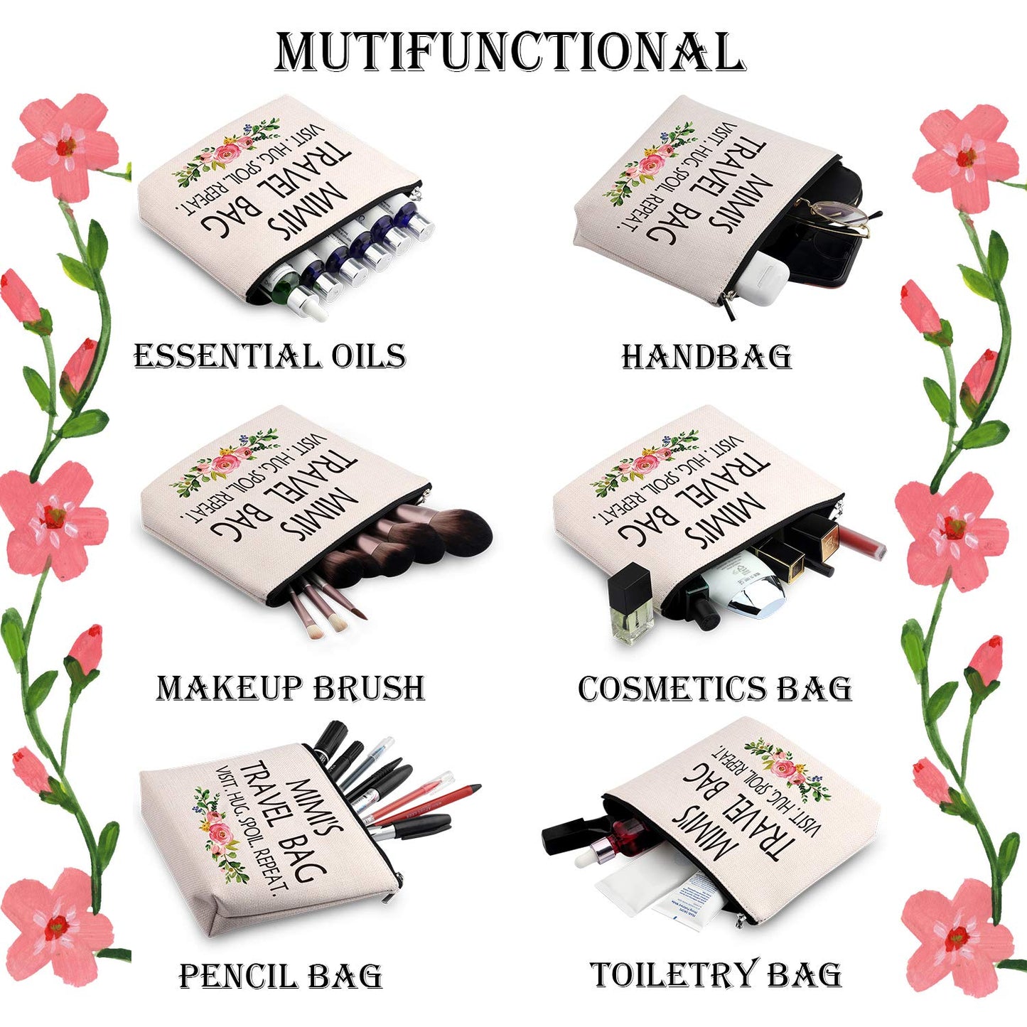 WCGXKO Mimi Gift Mimi Mother's Day Gift Grandma Birthday Gift Travel Gift Cosmetics Bag (MIMI'S TRAVEL)