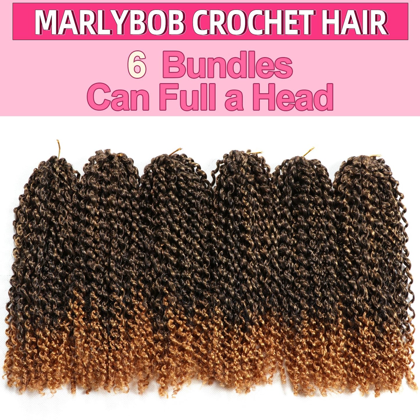 12 Inch Short Passion Twist Marlybob Crochet Hair 6 Bundles Kinky Curly Short Crochet Braids Twist Crochet Braiding Hair (6 Bundles 12 Inch, 1B/27#)