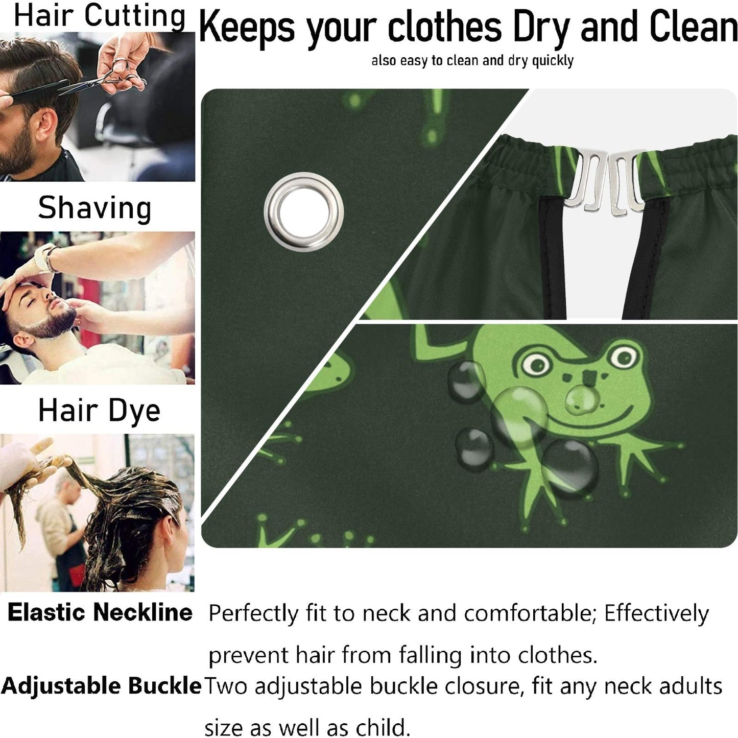 visesunny Barber Cape Funny Frog Animal Pattern Polyester Hair Cutting Salon Cape Apron Anti-Static Haircut Water-Resistant Shaving Cloth Beard Shaving Bib Hairdressing Cape