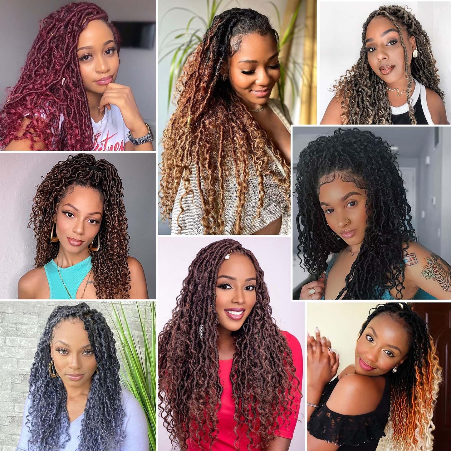 Col Bling Ombre Goddess Locs Crochet Hair 10 Inch, 8 Packs Faux Locs Crochet Hair Pre Looped for Women, Boho Crochet Locs with Curly Ends 10Inch 1B/30#