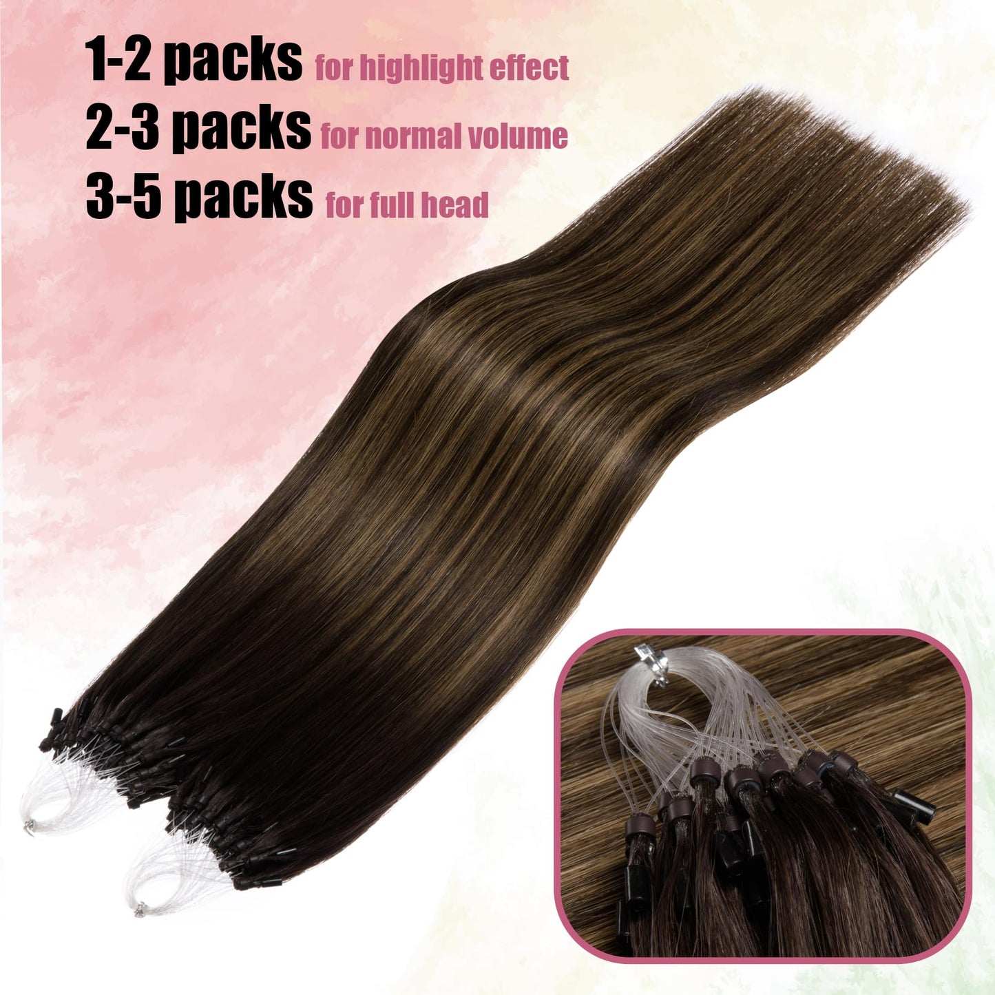 Kpvxxve Micro Loop Hair Extensions Human Hair Micro Link Extensions Darkest Brown Mix Ash Brown 20 Inch Ombre Microbead Extensions #2/8/2 Straight Real Human Hair Extensions 50g 1g/s