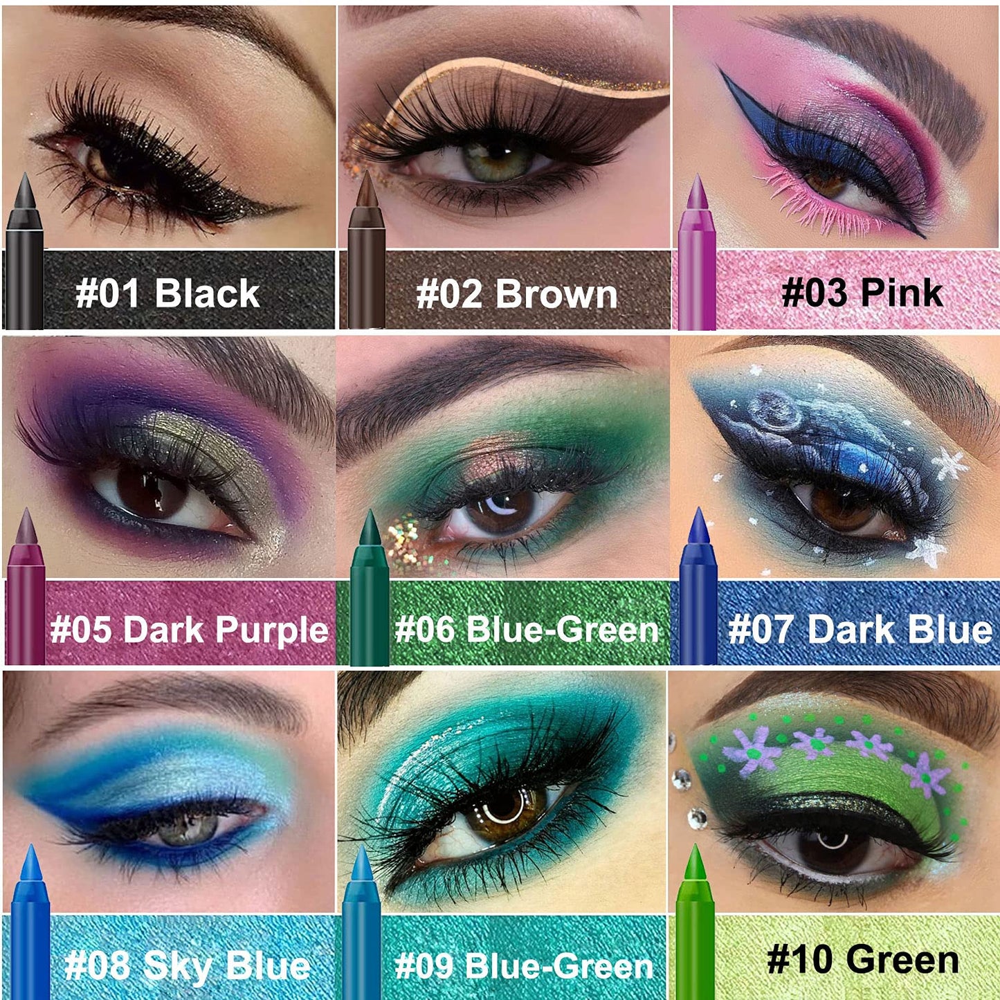 15 Colorful Eyeliner Pen Set, Eye Shadow Pencil, Pearl Eyeliner Kit Metallic Eyeliner Pencil Glitter Eyeliner for Women Eye&Lip Liner Professional Eye Makeup Set Colorful Eyeliner Eye Color