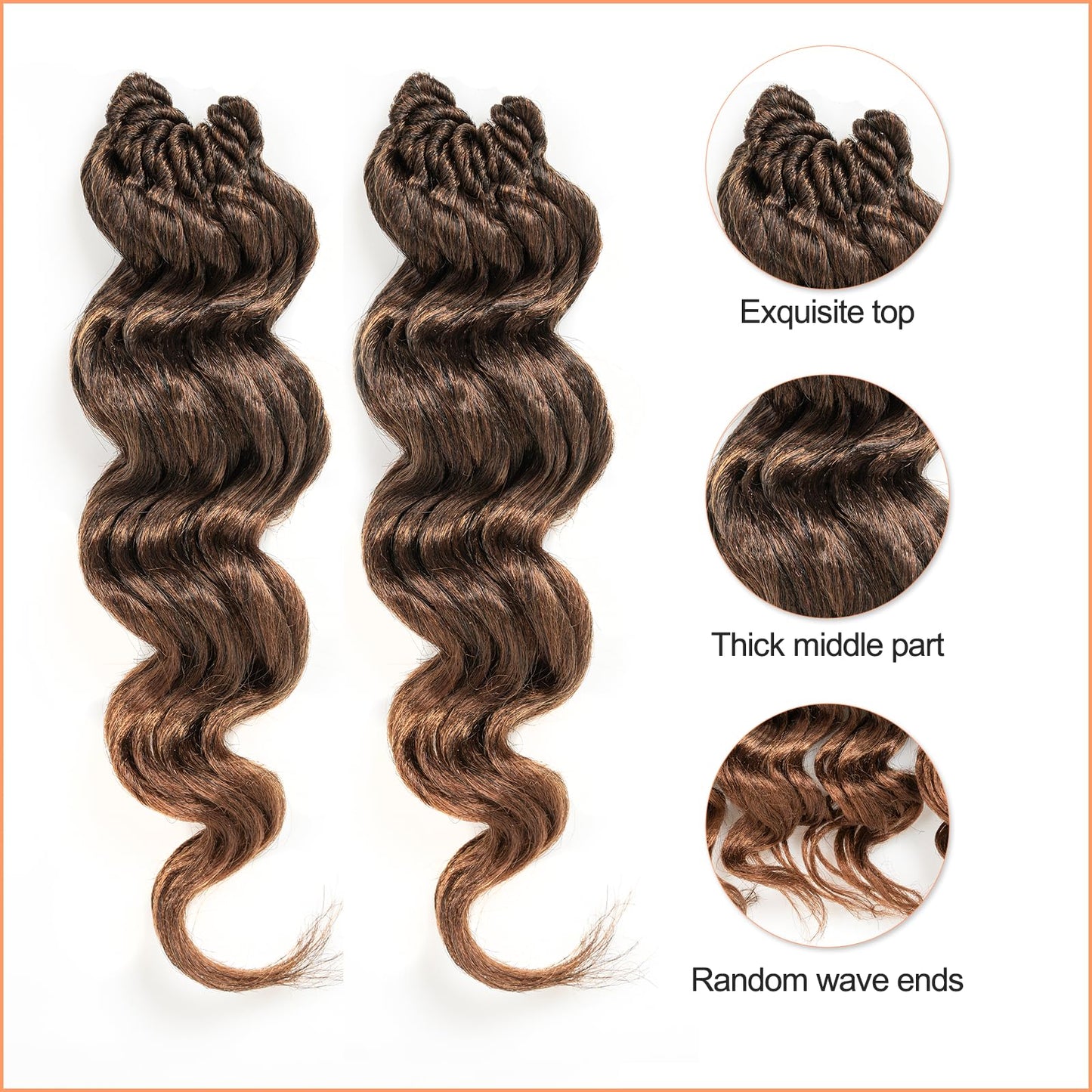 Toyotress Ocean Wave Crochet Hair - 9 Inch 8 Packs Ombre Brown Crochet Braids Deep Twist Synthetic Braiding Hair Extensions (9 Inch, T30-8P)