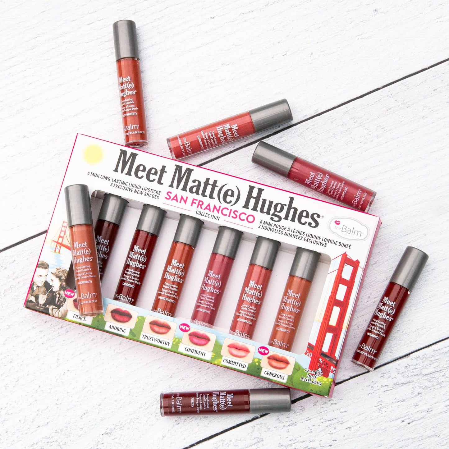 theBalm MEET MATTE HUGHES® San Francisco - Set of 6 Mini Long-Lasting Liquid Lipsticks, 2.4 fl. oz.