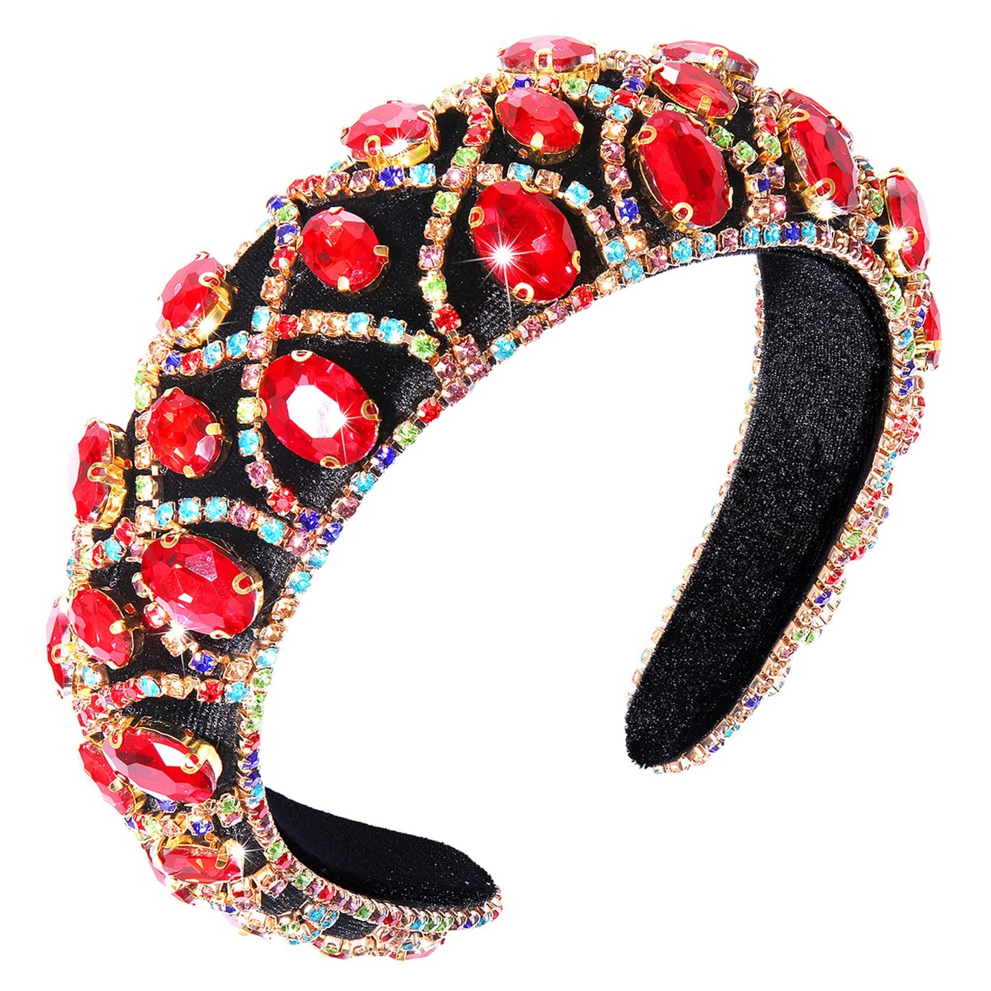 HEIDKRUEGER Crystal Rhinestone Headbands for Women Rhinestone Padded Headband Soft Wide Velvet Jewelry Chain Hairband Gorgeous Retro Headband Hair Accessories