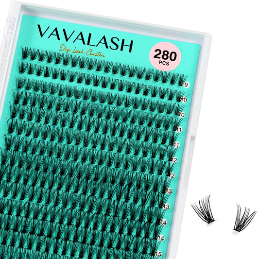 VAVALASH Lash Clusters 20D-C-0.07-9-16MM DIY Individual Lashes 280 PCS Cluster Lashes 10D 20D 30D 40D 50D C D Curl Volume False Eyelash Extensions DIY Lash Extensions at Home (20D-0.07-C,9-16mm)