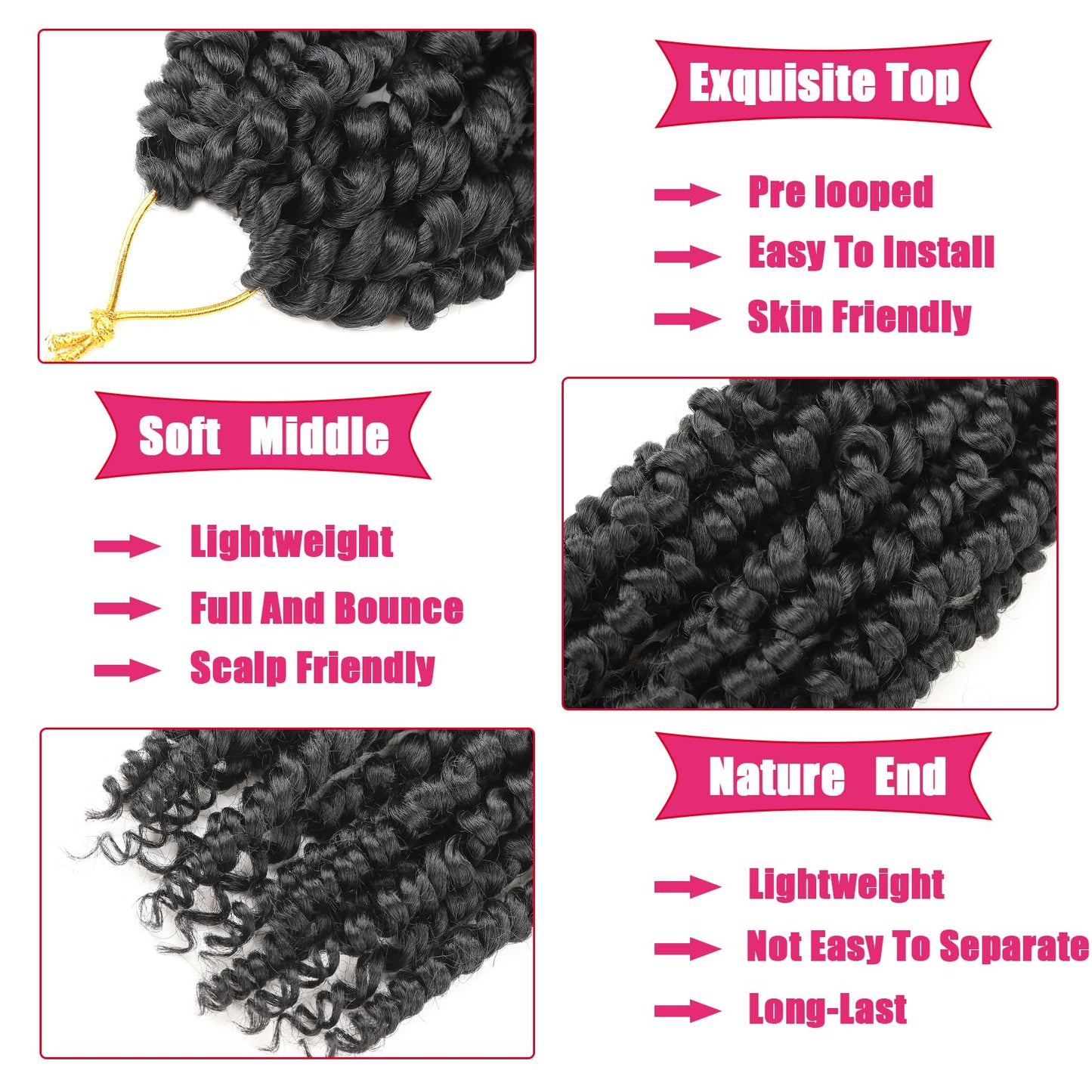 9 Packs Passion Twist Hair 14 Inch Pre Looped Crochet Passion Twist Hair Nature Passion Twist Crochet Hair Pre-twisted Bohemian Passion Twist Braiding Synthetic Hair for Kids and Girls (14 Inch,1B)