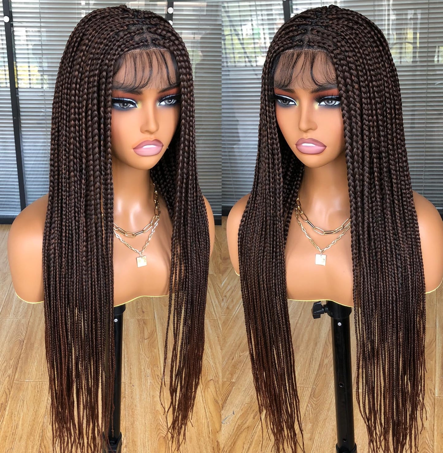 ANNISOUL 36inches Braided Box Wigs for Black Women Full double Lace Front Box Braided Cornrow Twist Wigs with Baby Hair Synthetic Lightweight Box Braid Wig