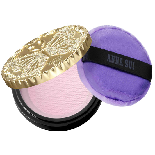 ANNA SUI Loose Face Powder, Mini Compact Only, Refill Sold Separately, With Puff and Lid decorated with Anna Sui's icon Butterfly Motif, 01 Gold