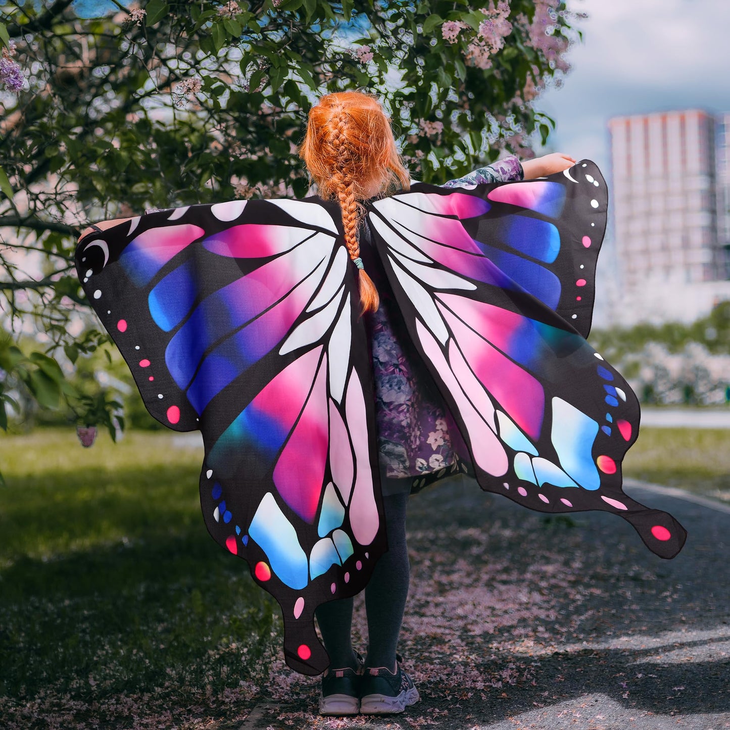 INCOK Purple Butterfly Wings Girls - Girls Fairy Butterfly Wing Cape with Headband and Mask Butterfly Shawl Costumes for Halloween Mardi Gras Renaissance Carnival Cosplay Party Dress up Accessories