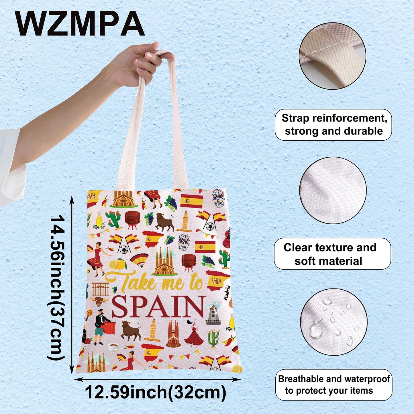 WZMPA Spain Travel Cosmetic Bag Spanish Souvenir Gift Take Me To Spain Zipper Pouch Bag Spain Vacation Gift (Take Spain TG)