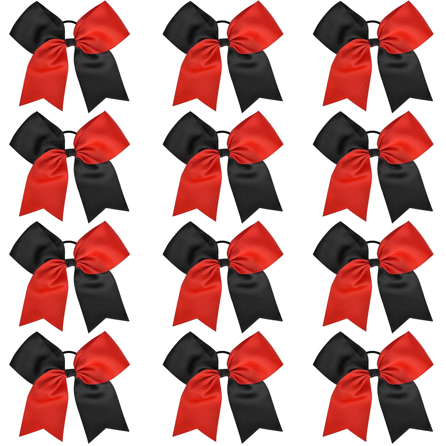 12PCS 8" Large Cheer Bow Red Black Ponytail Holder Elastic Band Hair Ties Hair Bow Accessories for Cheerleading Teen Girls High School College Softball Competition Sports