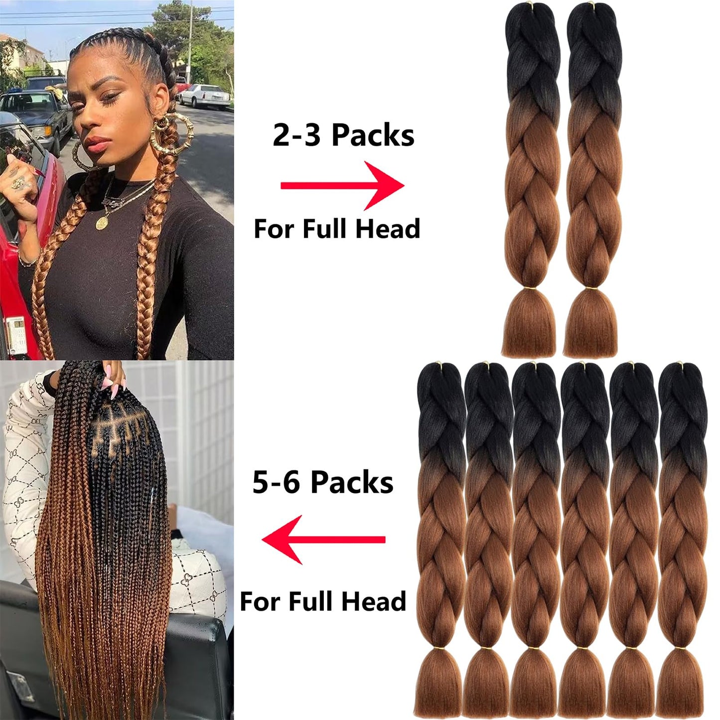 FYRLNA 3 Packs 24 Inch Jumbo Braiding Hair Soft High Temperature Resistance Synthetic Hair Extensions for Women 24 Inch Ombre Jumbo Braiding Hair Twist Crochet Braids Hair (24 Inch (Pack of 3), black to red)