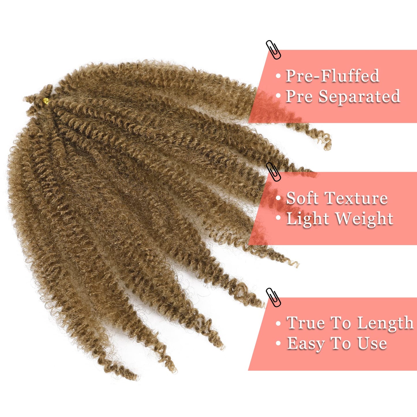 Marley Hair 10 Inch 7 Packs Honey Blonde Marley Twist Braiding Hair for Soft Faux Locs Crochet Hair Pre Separated Springy Afro Twist Hair Pre Fluffed Spring Twist Hair Extensions(10",27#)