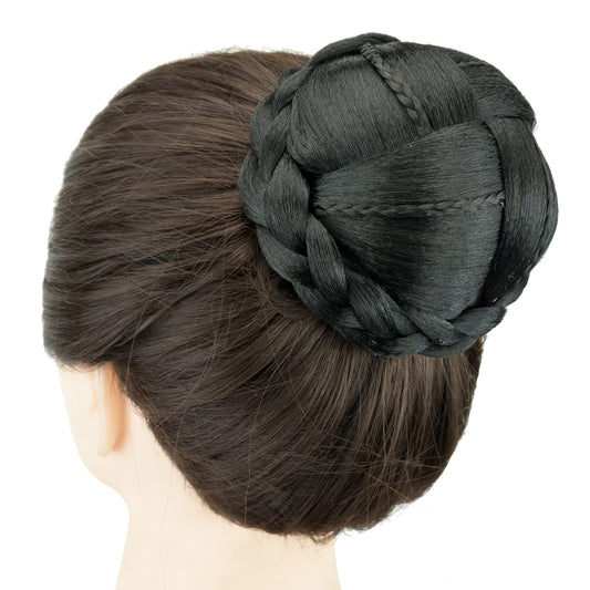 IMISSU Braided Chignon Dancer Hair Cover Donut Hairpieces Scrunchies Women Hair Buns Wig Updo for Wedding Party (M3 Black)