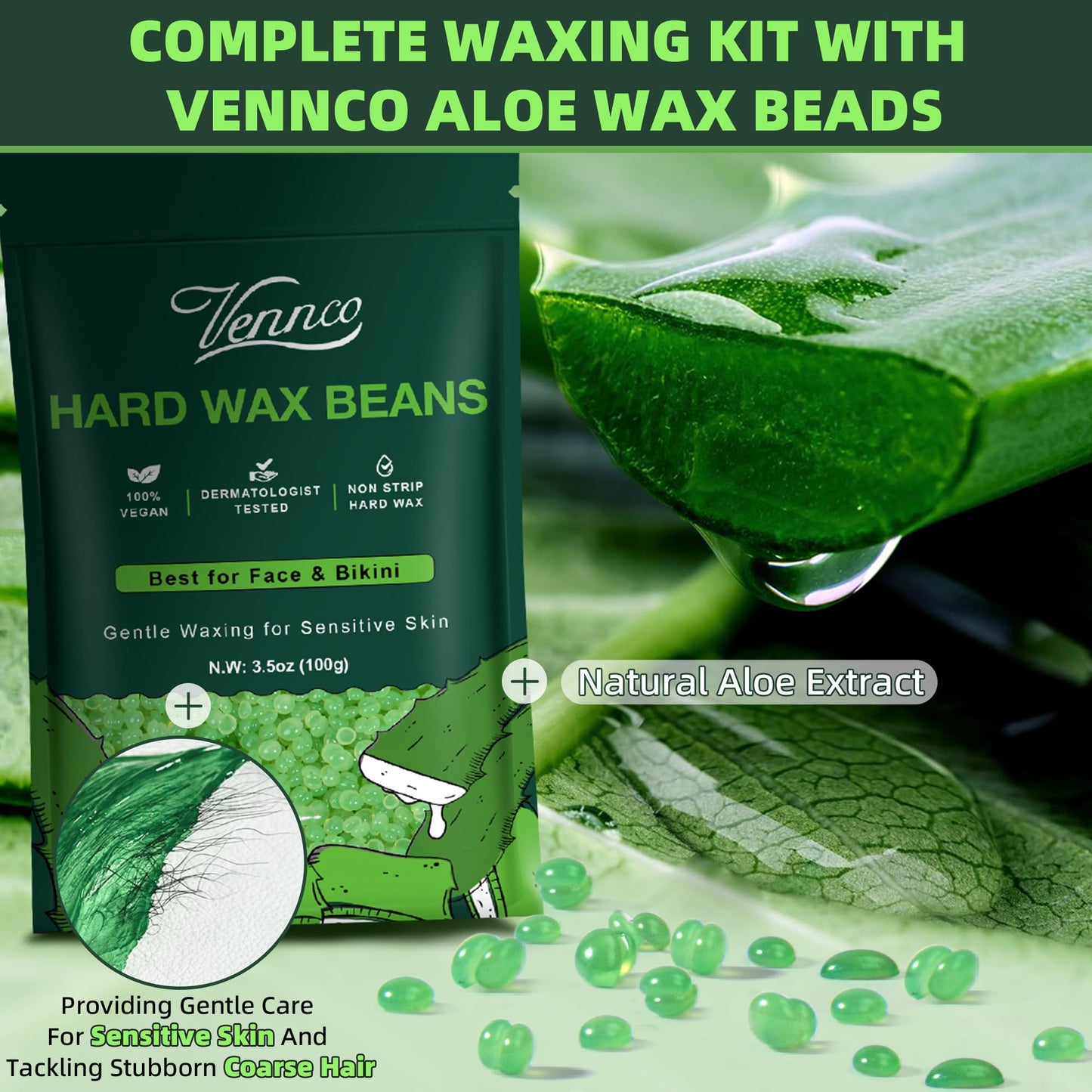 Vennco Digital Waxing Kit Bundle 2.5lb Aloe Hard Wax Beads For Hair Removal At Home For Sensitive Skin