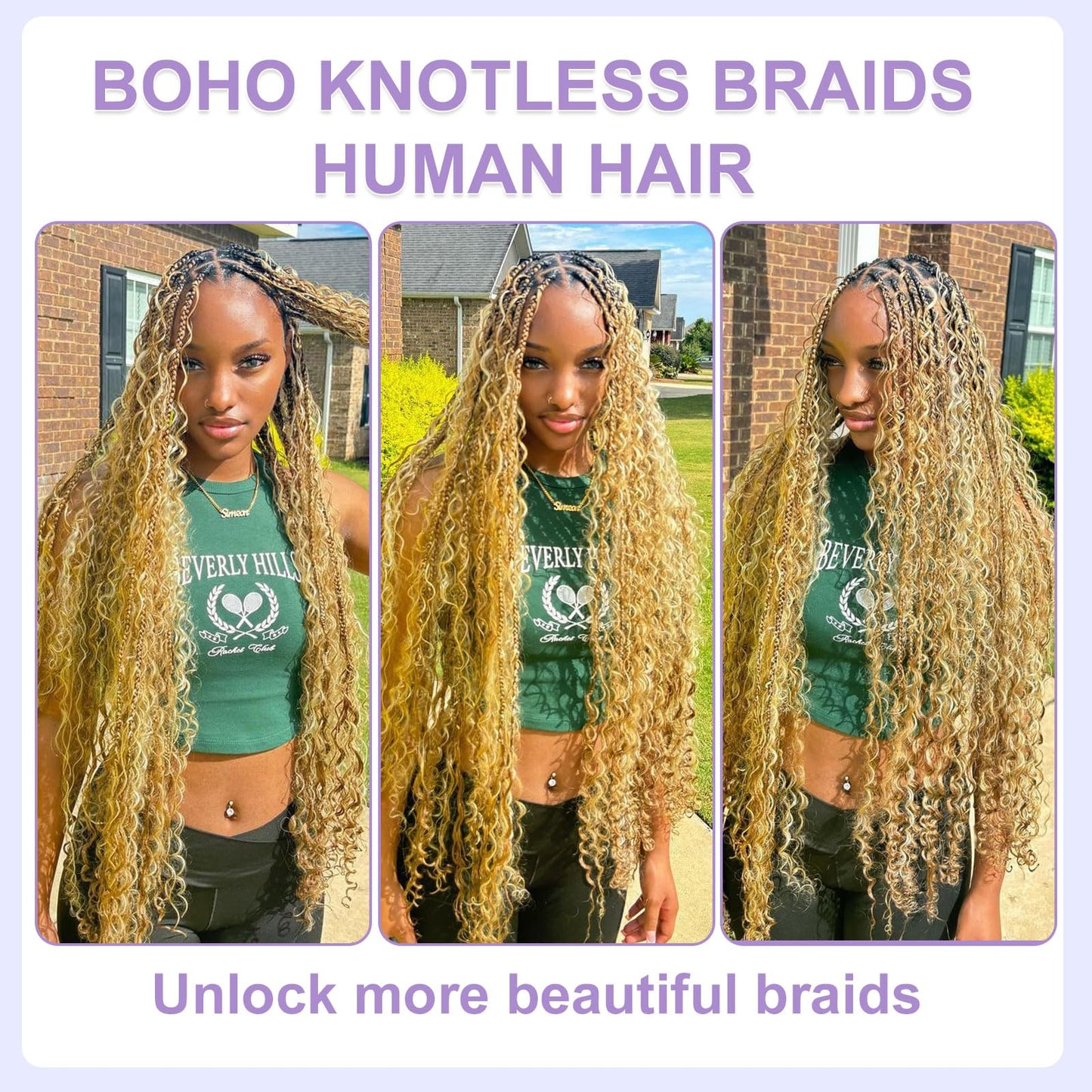 DSEKCAIN P27/613 Blonde Human Braiding Hair for Boho Braids Human Hair 1 Bundle 50g 16 Inch Deep Wave Crochet Braids Human Hair Curly Braiding Human Hair Bulk No Weft 16A Boho Human Hair for Braiding