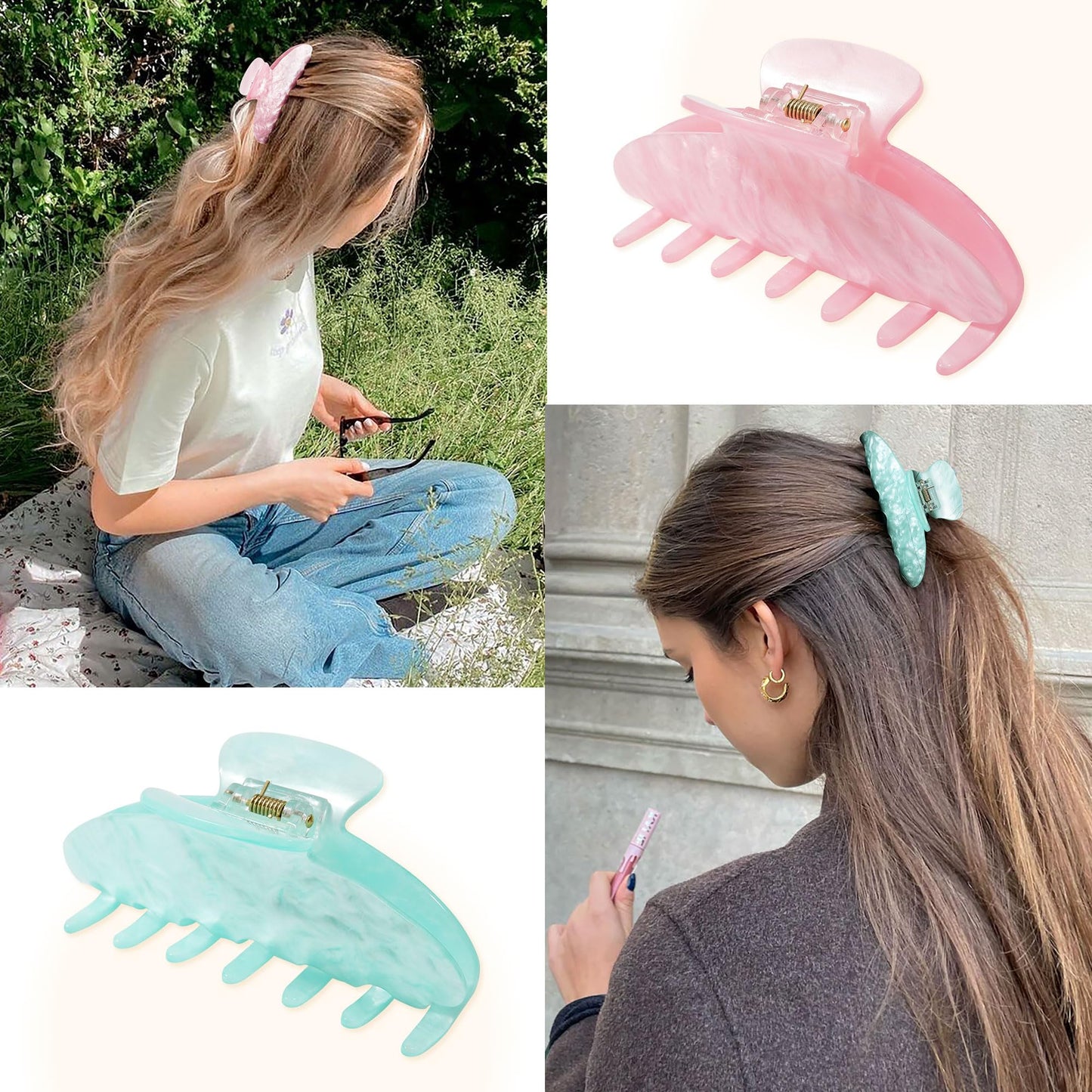 HAIMEIKANG 3 Pcs Hair Claw Clips for Women, 4 Inch Large Marble Claw Clips for Thick Thin Hair, Non-slip Strong Hold Jaw Clips Fashion Hair Accessories for Women Girls