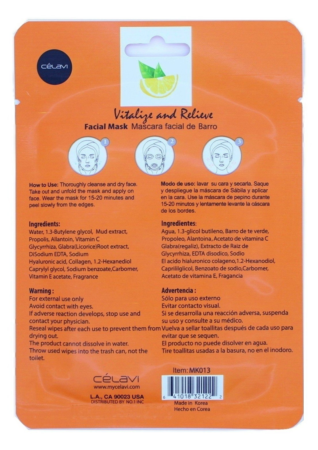 Celavi Essence Facial Mask Paper Sheet Korea Skin Care Moisturizing 12 Pack (Vitamin C)