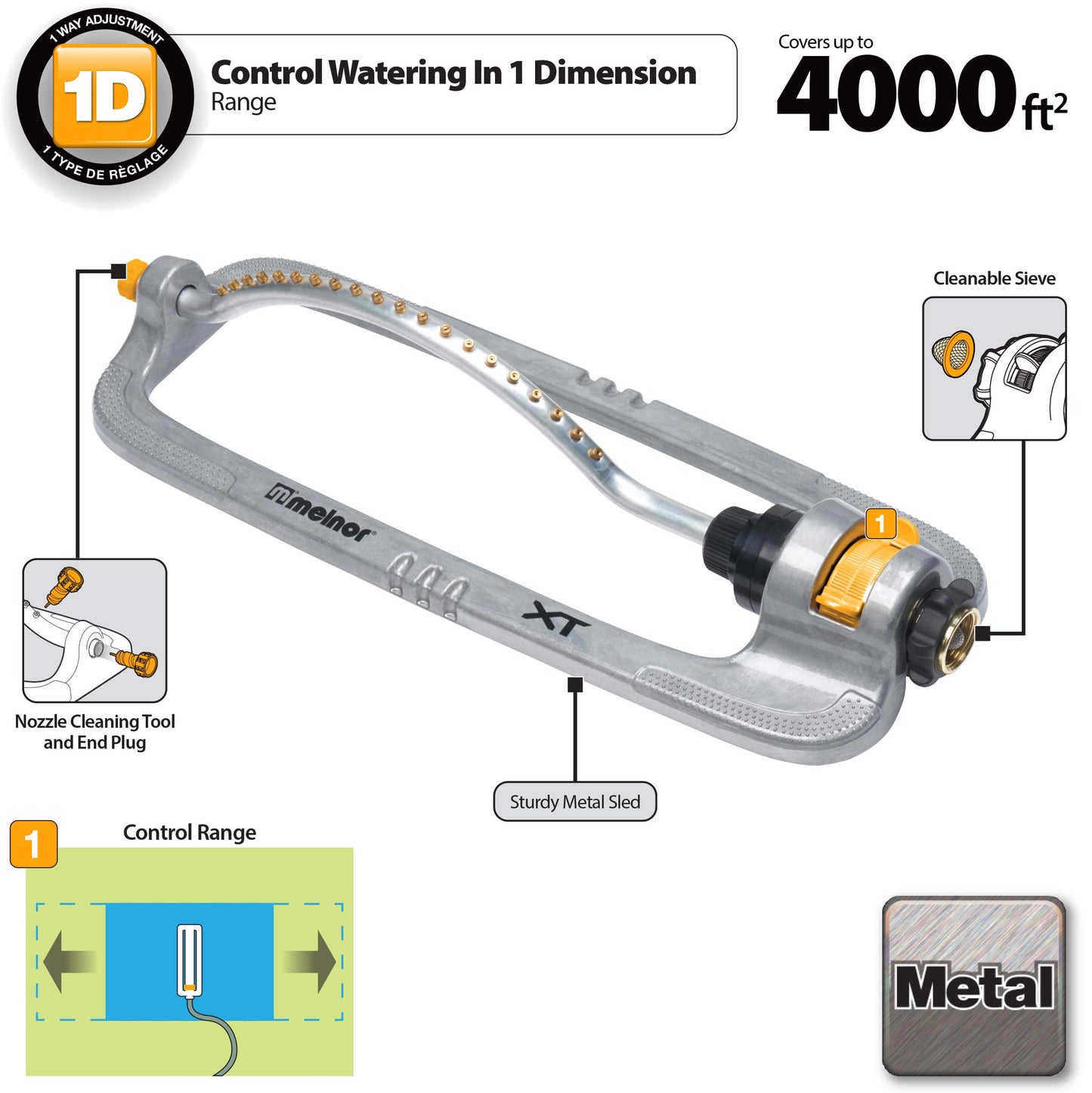 Melnor 65118-AMZ XT Metal Turbo Oscillating Sprinkler with QuickConnect Product Adapter Amazon Bundle, 4000 sq. ft. Coverage