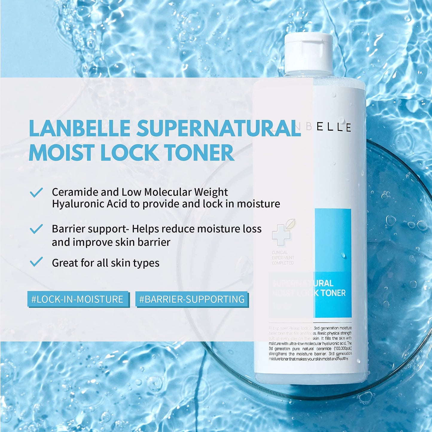 Lanbelle Deep Cleansing Oil - 6.76 Fl Oz, Supernatural Moist Lock Toner - 16.9 Fl Oz, Supernatural Cream - 2.53 Fl Oz - VEGAN Certified, For very Dry skin, 72-hour Moisturizing, Skin-barrier