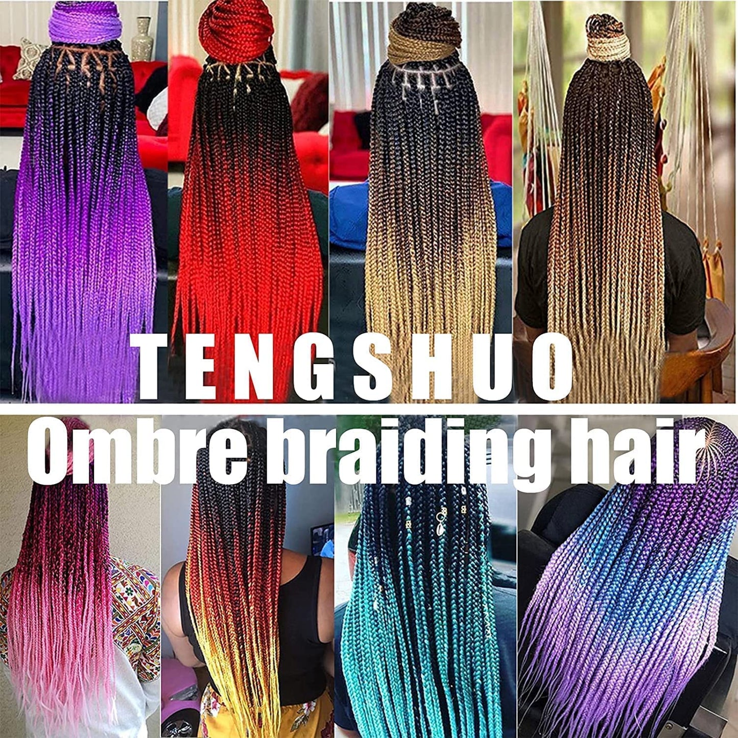 TENGSHUO FLY Ombre Braiding Hair Extensions for Women 1 Pack/24 Inch Braiding Hair Fiber Crochet Hair for Box Braids Senegal Twist Hair Extensions(24" (Pack of 1),Light Purple/A36)