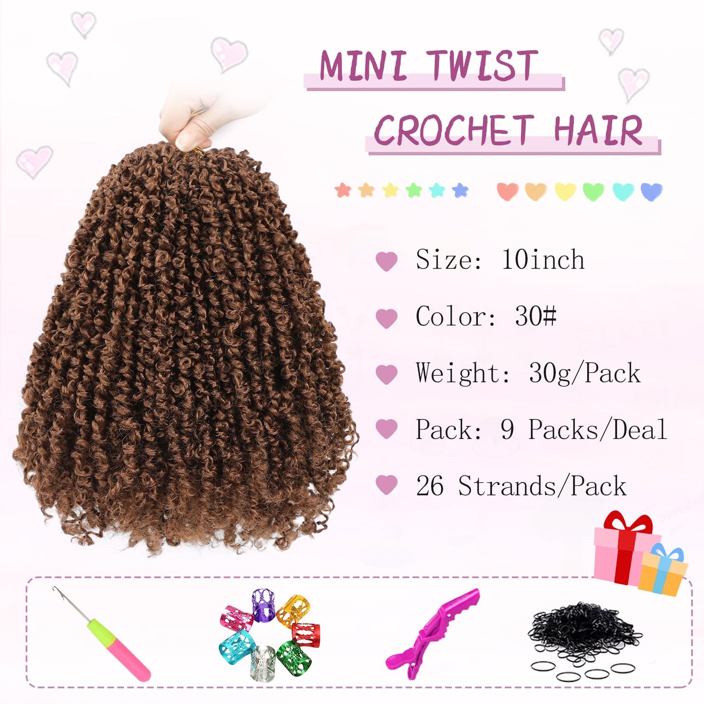 Fulcrum Yanky Mini Twist Crochet hair 10Inch, 2Packs Passion Twist Crochet Hair for black Women, Pre-Twisted Crochet Twist Hair with Curly Ends (10Inch, 30#)