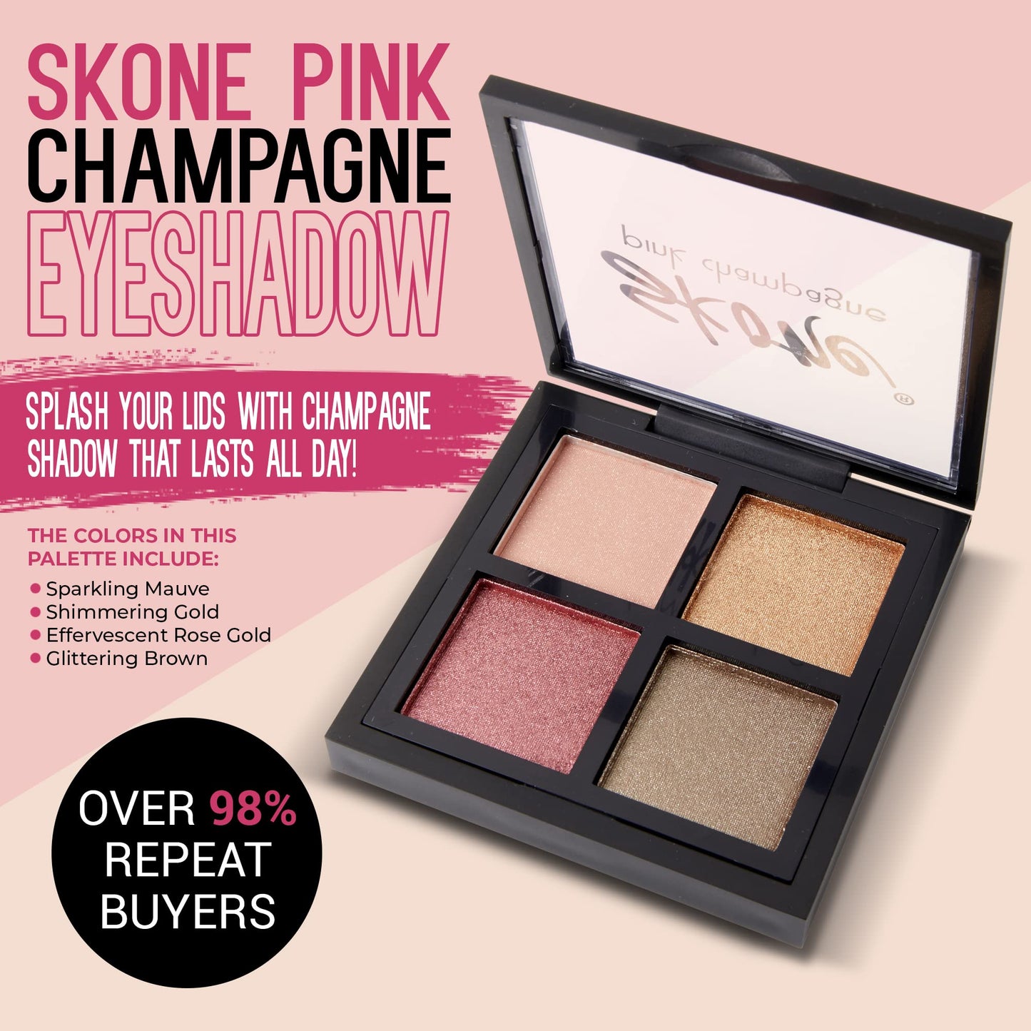 Skone Pink Champagne Eyeshadow Quad - Smokey Eye Makeup, Shimmery Shades of Champagne, Powder Form, Female Targeted, 20g